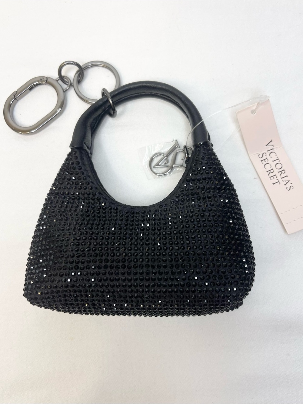 Victoria's Secret Black Crystal-Embellished Coin Purse Key Holder Bag Charm